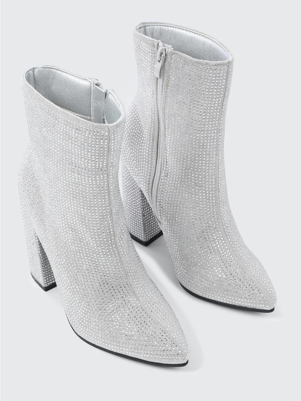 Ardene Silver Crystal-Embellished Pointed Toe Ankle Boots